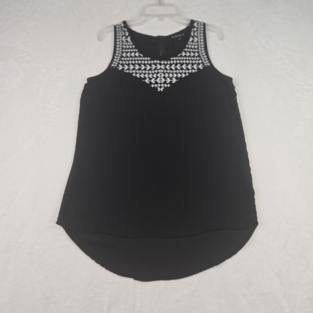 My Michelle Womens Black White‎ Sleeves Blouse Size Medium Sheer Zipper Back